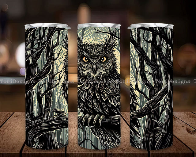 Gothic Owl in Forest 20 oz Skinny Tumbler Sublimation Design, Gothic Owl in Forest Tumbler Sublimation, Instant Digital Download PNG Sublimation ToriDesigns 