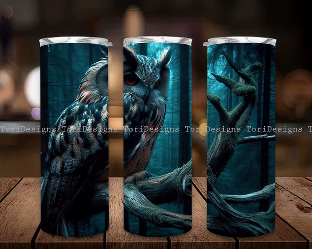 Gothic Owl in Forest 20 oz Skinny Tumbler Sublimation Design, Gothic Owl in Forest Tumbler Sublimation, Instant Digital Download PNG Sublimation ToriDesigns 