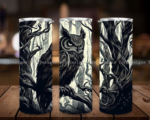 Gothic Owl in Forest 20 oz Skinny Tumbler Sublimation Design, Gothic Owl in Forest Tumbler Sublimation, Instant Digital Download PNG Sublimation ToriDesigns 