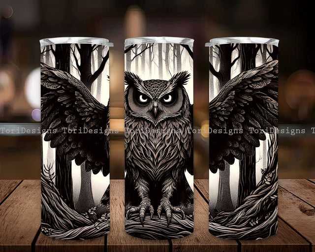 Gothic Owl in Forest 20 oz Skinny Tumbler Sublimation Design, Gothic Owl in Forest Tumbler Sublimation, Instant Digital Download PNG Sublimation ToriDesigns 