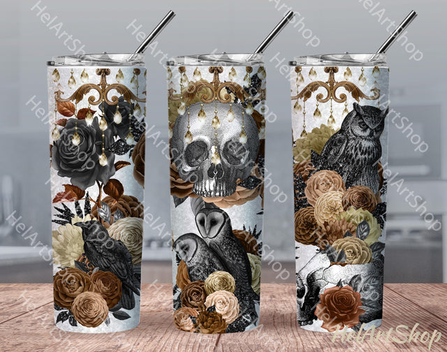 Gothic Tumbler PNG, Skull SKINNY TUMBLER Png Sublimation _HelArtShop_ 