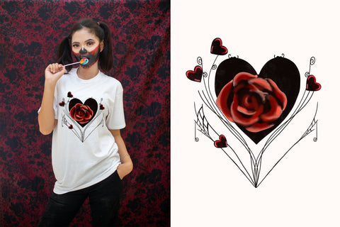 Gothic Valentine's day rose and hearts sublimation design Sublimation LuckyTurtleArt 