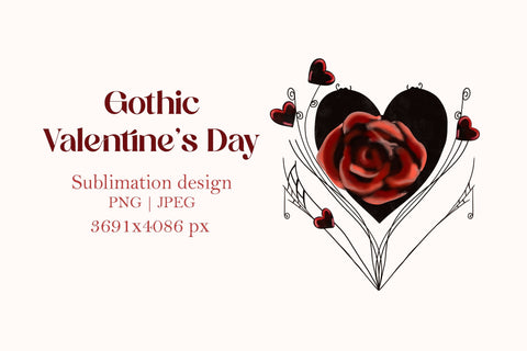Gothic Valentine's day rose and hearts sublimation design Sublimation LuckyTurtleArt 