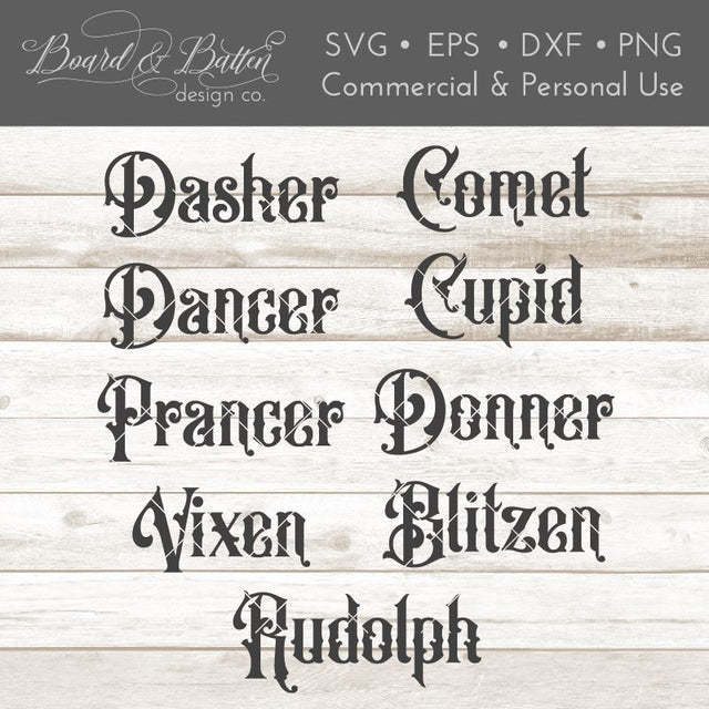 Gothic Victorian Reindeer Names SVG File Bundle SVG Board & Batten Design Co