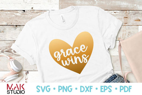 Grace wins svg, Grace wins hand lettered svg, Grace wins jpg, Grace wins png, Grace wins dxf, Grace wins cut file, Christian svg, Jesus svg SVG MAKStudion 