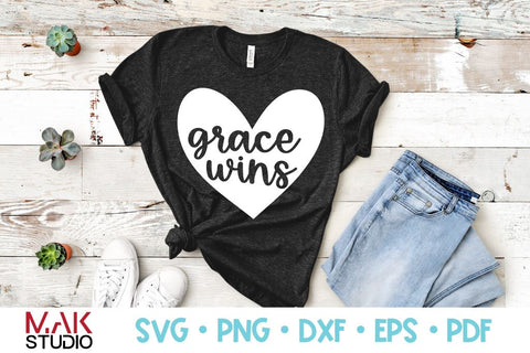 Grace wins svg, Grace wins hand lettered svg, Grace wins jpg, Grace wins png, Grace wins dxf, Grace wins cut file, Christian svg, Jesus svg SVG MAKStudion 