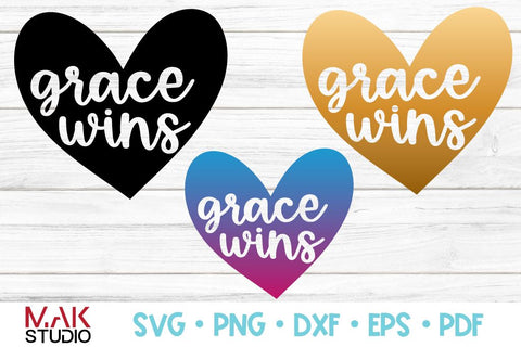 Grace wins svg, Grace wins hand lettered svg, Grace wins jpg, Grace wins png, Grace wins dxf, Grace wins cut file, Christian svg, Jesus svg SVG MAKStudion 