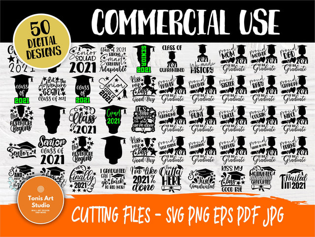 Graduate 2021 SVG Cut Files, Class of 2021 Svg, Svg Bundle, Senior 2021 Svg, Cricut Files, Silhouette 2021 graduation Hat, Shirts Designs SVG TonisArtStudio 