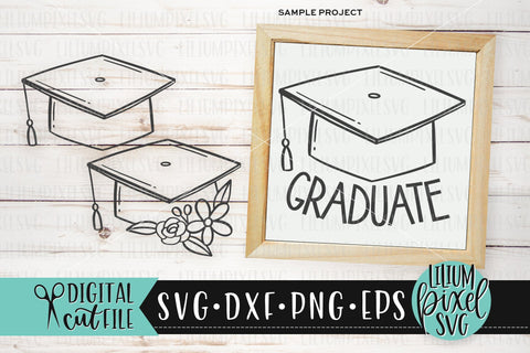 Graduate Cap | Floral and Plain Set - Graduation SVG SVG Lilium Pixel SVG 