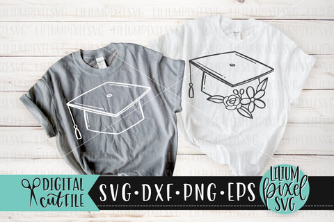 Graduate Cap | Floral and Plain Set - Graduation SVG SVG Lilium Pixel SVG 