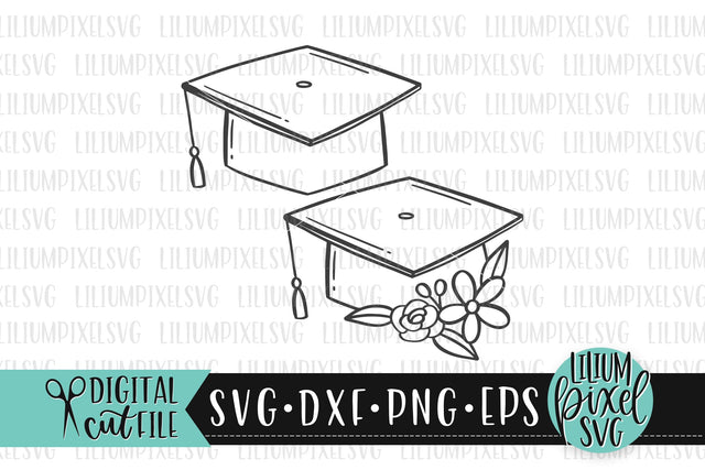Graduate Cap | Floral and Plain Set - Graduation SVG SVG Lilium Pixel SVG 