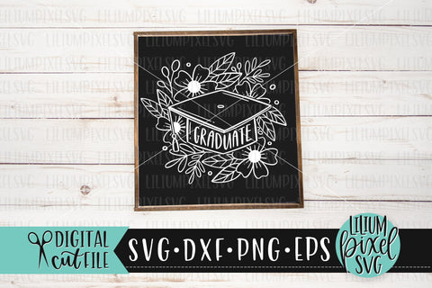 Graduate Cap Floral Background - Graduation SVG SVG Lilium Pixel SVG 