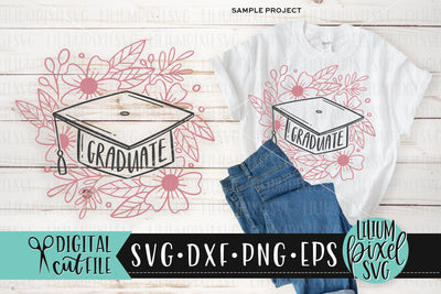 Graduate Cap Floral Background - Graduation SVG SVG Lilium Pixel SVG 