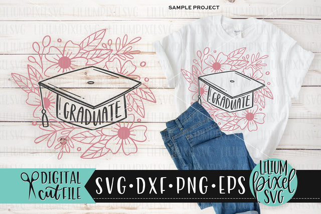 Graduate Cap Floral Background - Graduation SVG SVG Lilium Pixel SVG 