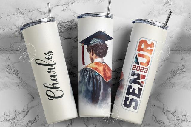 Graduation 2023 Tumbler, Add Your Own Text, Senior 2023 Tumbler, 20oz Skinny Tumbler, Watercolor Design, Graduation Wrap, Afro Boy Tumbler Sublimation Syre Digital Creations 