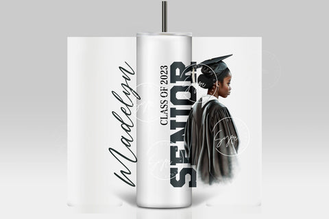 Graduation 2023 Tumbler, Add Your Own Text, Senior 2023 Tumbler, 20oz Skinny Tumbler, Watercolor Design, Graduation Wrap, Afro Woman Tumbler Sublimation Syre Digital Creations 
