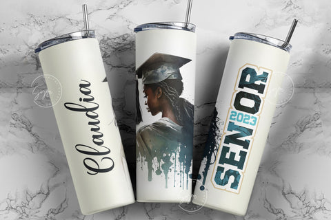 Graduation 2023 Tumbler, Add Your Own Text, Senior 2023 Tumbler, 20oz Skinny Tumbler, Watercolor Design, Graduation Wrap, Afro Woman Tumbler Sublimation Syre Digital Creations 