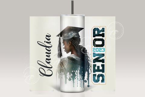 Graduation 2023 Tumbler, Add Your Own Text, Senior 2023 Tumbler, 20oz Skinny Tumbler, Watercolor Design, Graduation Wrap, Afro Woman Tumbler Sublimation Syre Digital Creations 