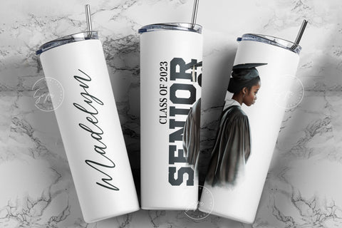 Graduation 2023 Tumbler, Add Your Own Text, Senior 2023 Tumbler, 20oz Skinny Tumbler, Watercolor Design, Graduation Wrap, Afro Woman Tumbler Sublimation Syre Digital Creations 