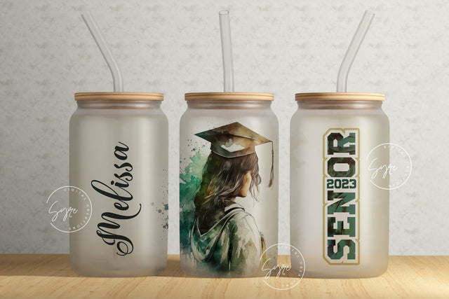 Graduation 2023 Tumbler, Add Your Text, 16 oz Libbey Glass Can Tumbler Sublimation Design, Senior 2023, Watercolor Design, Graduation Wrap Sublimation Syre Digital Creations 