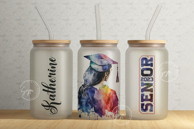 Graduation 2023 Tumbler, Add Your Text, 16 oz Libbey Glass Can Tumbler Sublimation Design, Senior 2023, Watercolor Design, Graduation Wrap Sublimation Syre Digital Creations 