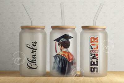Graduation 2023 Tumbler, Add Your Text, 16oz Libbey Glass Can Tumbler Sublimation Design, Senior 2023, Watercolor Design, Afro Man Tumbler Sublimation Syre Digital Creations 