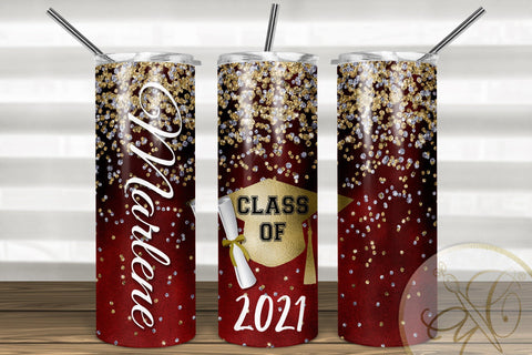 Graduation 20oz Skinny Tumbler Sublimation Burgundy Sublimation Marlene Campos 