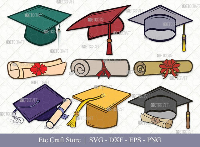 Graduation Cap Clipart SVG Cut File | Cap Svg | Graduation Svg | Grad Cap Svg | Bundle | Eps | Dxf | Png SVG ETC Craft 