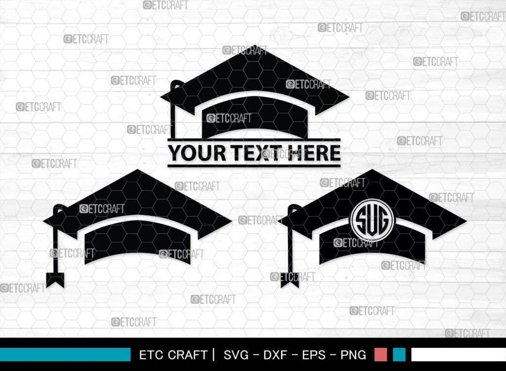 Graduation Cap Monogram, Graduation Cap Silhouette, Graduate SVG, Grad ...
