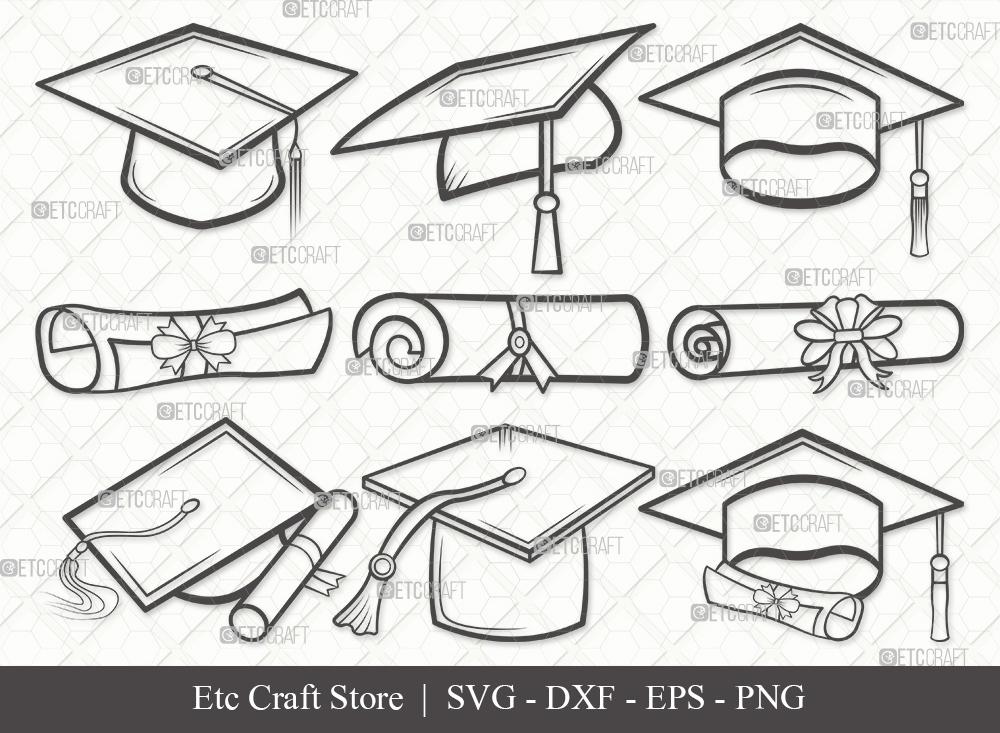 Graduation Cap Outline Svg Cut File Cap Svg Graduation Svg Grad