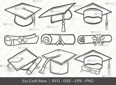 Graduation Cap Outline SVG Cut File | Cap Svg | Graduation Svg | Grad Cap Svg | Bundle | Eps | Dxf | Png SVG ETC Craft 