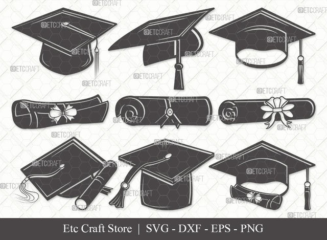 Graduation Cap Silhouette SVG Cut File | Cap Svg | Graduation Svg | Grad Cap Svg | Bundle | Eps | Dxf | Png SVG ETC Craft 