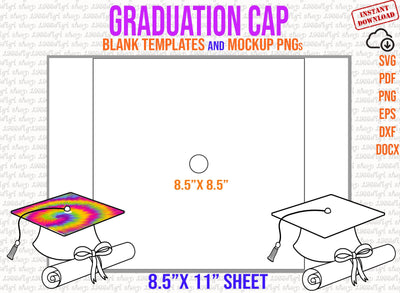 Graduation Cap Template, Blank Graduation Cap, Graduation Cap Svg, Tassel Toppers Template, 8.5x8.5 Inch Template, Svg, Dxf, Docx, Eps SVG 1966digi 