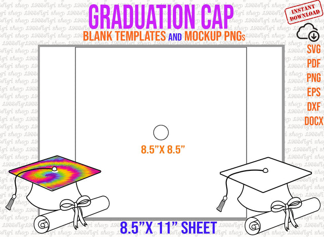 Graduation Cap Template, Blank Graduation Cap, Graduation Cap Svg, Tassel Toppers Template, 8.5x8.5 Inch Template, Svg, Dxf, Docx, Eps SVG 1966digi 