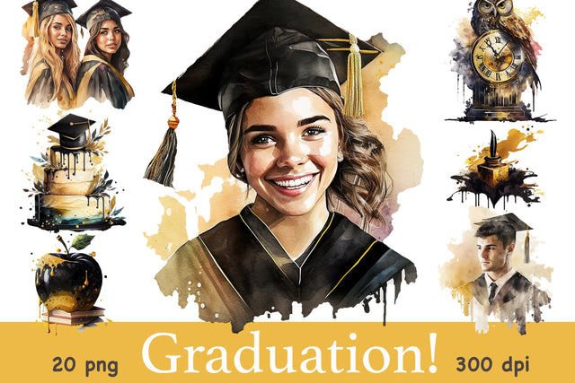 Graduation Clipart Bundle | Watercolor Digital Image SVG GlamArtZhanna 