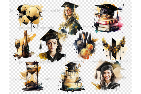 Graduation Clipart Bundle | Watercolor Digital Image SVG GlamArtZhanna 