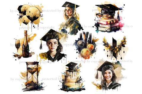 Graduation Clipart Bundle | Watercolor Digital Image SVG GlamArtZhanna 