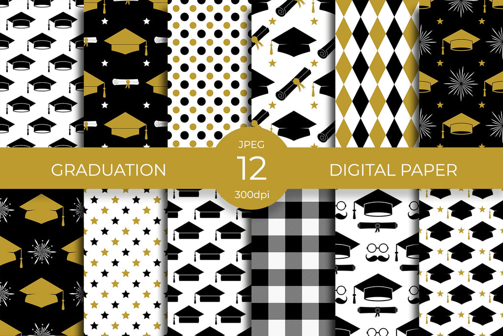 Graduation Digital Paper Bundle. Graduate Seamless Pattern - So Fontsy