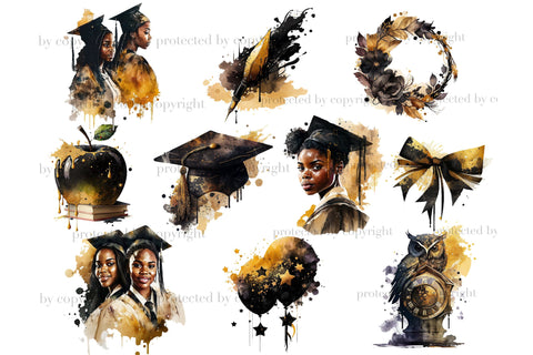 Graduation Elements Set | African American Clipart Bundle SVG GlamArtZhanna 