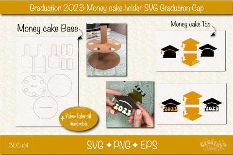 Graduation money cake SVG Graduation Cap 2023 Money holder SVG Cardstock money cake SVG Createya Design 