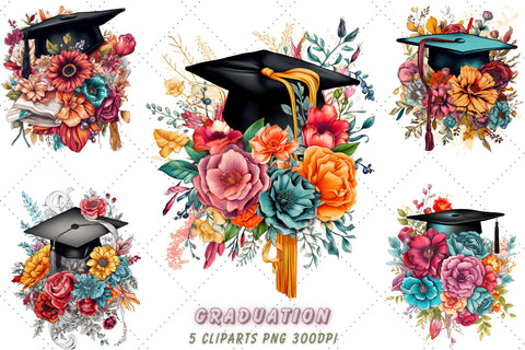 graduation Sublimation Floral Clipart Bundle, Sublimation, graduation Sublimation Floral Sublimation FloridPrintables 