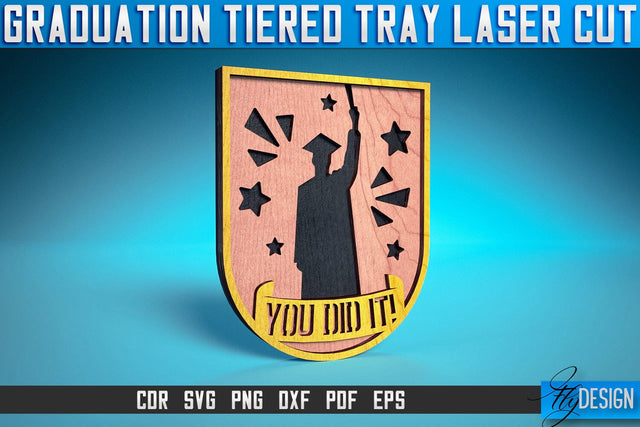 Graduation Tiered Tray Laser Cut SVG | Tiered Tray Laser Cut SVG Design | CNC Files SVG Fly Design 