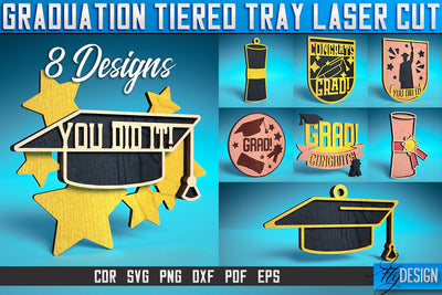 Graduation Tiered Tray Laser Cut SVG | Tiered Tray Laser Cut SVG Design | CNC Files SVG Fly Design 