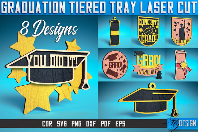 Graduation Tiered Tray Laser Cut SVG | Tiered Tray Laser Cut SVG Design | CNC Files SVG Fly Design 