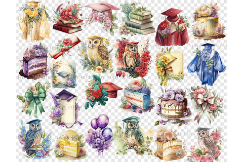 Graduation Watercolor Clipart | Flowers Graphics Bundle PNG SVG GlamArtZhanna 