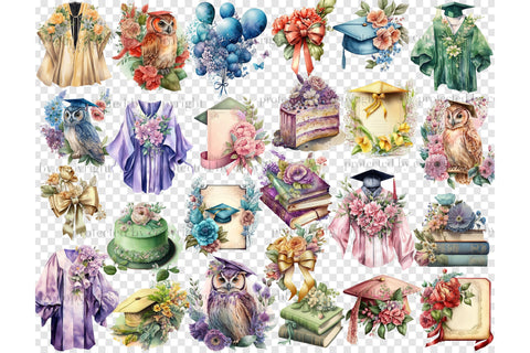 Graduation Watercolor Clipart | Flowers Graphics Bundle PNG SVG GlamArtZhanna 