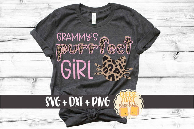 Grammy's Purrfect Girl - Leopard Print Cat SVG PNG DXF Cut Files SVG Cheese Toast Digitals 