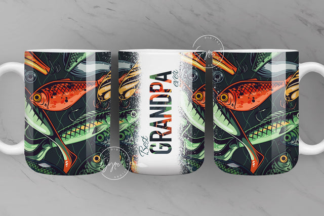 Grand father Mug, Fishing Mug Wrap PNG, Fishing Gift for Men, Best Grandpa Ever, Fathers Day Mug, Gift for Father, 15 oz and 11 oz mug Sublimation Syre Digital Creations 
