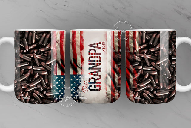 Grand father Mug, USA Flag, America, Bullet Pattern, Fathers Day Mug, Second Amendment, Best Grandpa Ever Mug, Digital, 15 oz and 11 oz Mug Sublimation Syre Digital Creations 