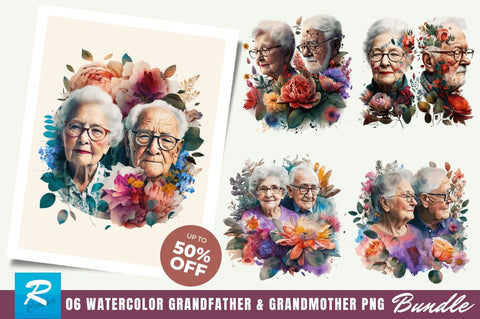 Grandfather and Grandmother Clipart Bundle Sublimation Regulrcrative 